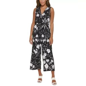 Calvin Klein Black and White Floral Croped Jumpsuit with VNeck Sz 2 New With Tag